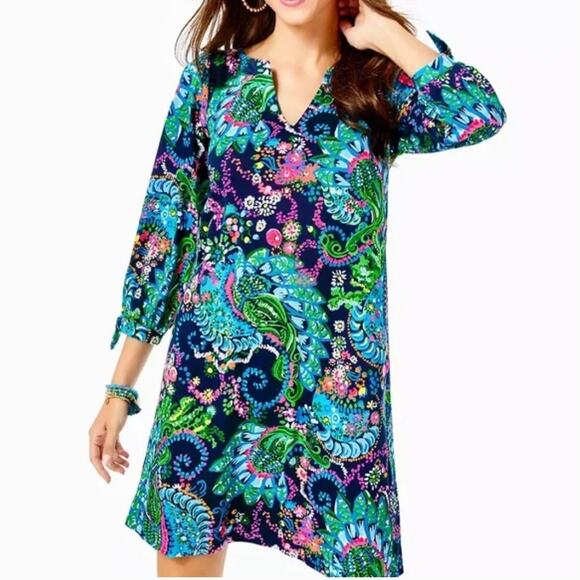 LILLY PULITZER Cath Dress Multi Take Me To The Sea Relaxed Fit Sz M {V32} - Picture 1 of 6
